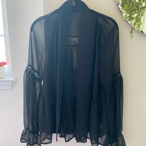 Free people black lace front tie top